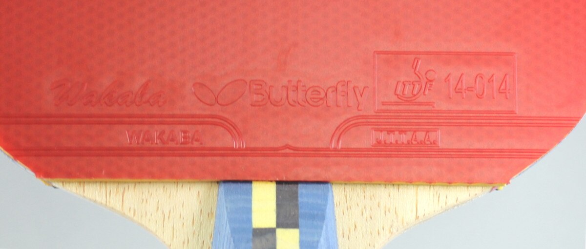 Butterfly Nakama S-4 Racket: Close-up of Red Rubber